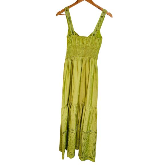 Green Smocked Waist Eyelet Midi Dress Sleeveless Size M NWT Moon River - Picture 5 of 13